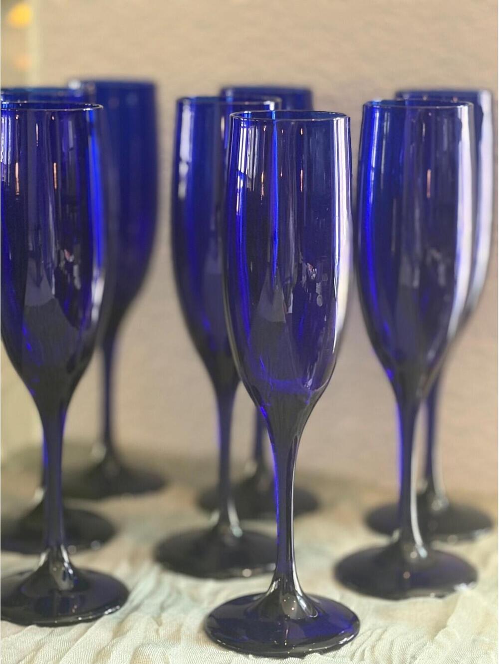 Vintage Libbey Premier 6 oz. Cobalt Blue Champagne Flute Glasses ~ Set of 8
